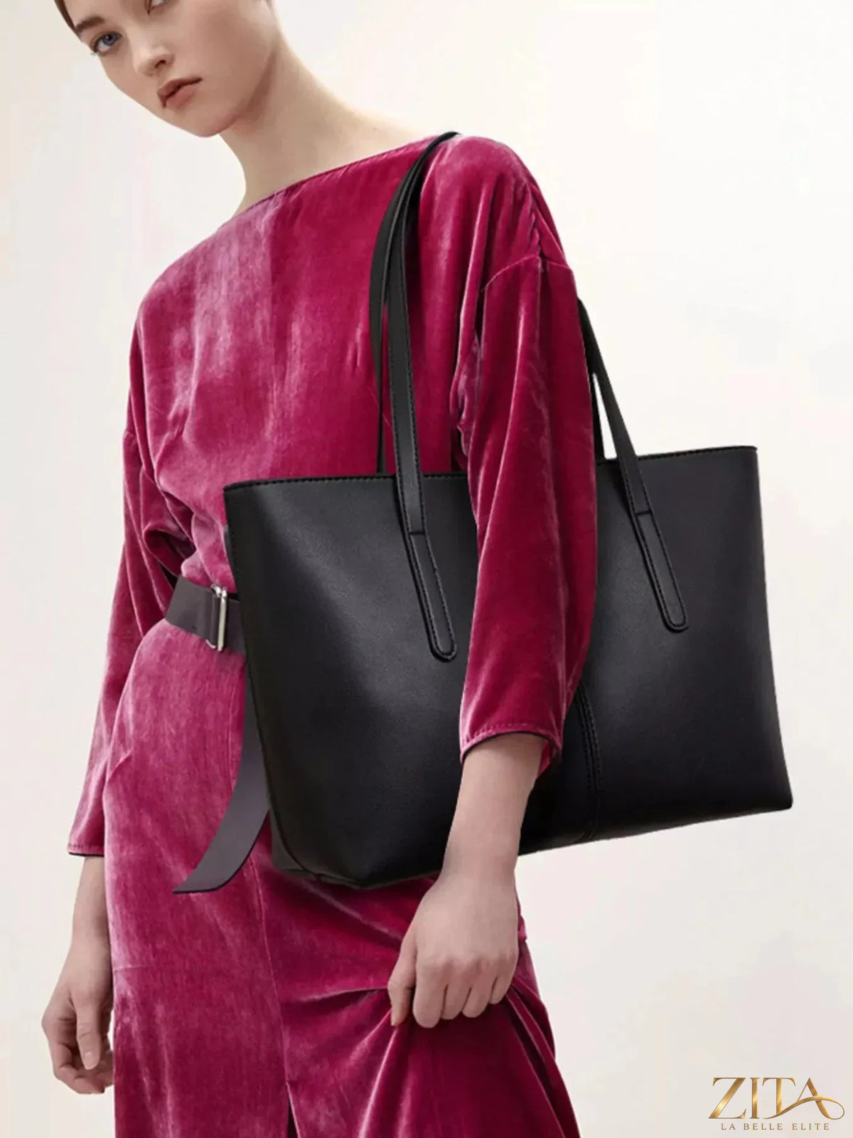 Zita La Belle Elite PU leather tote bag with double handles and spacious interior, stylish and durable for everyday use.