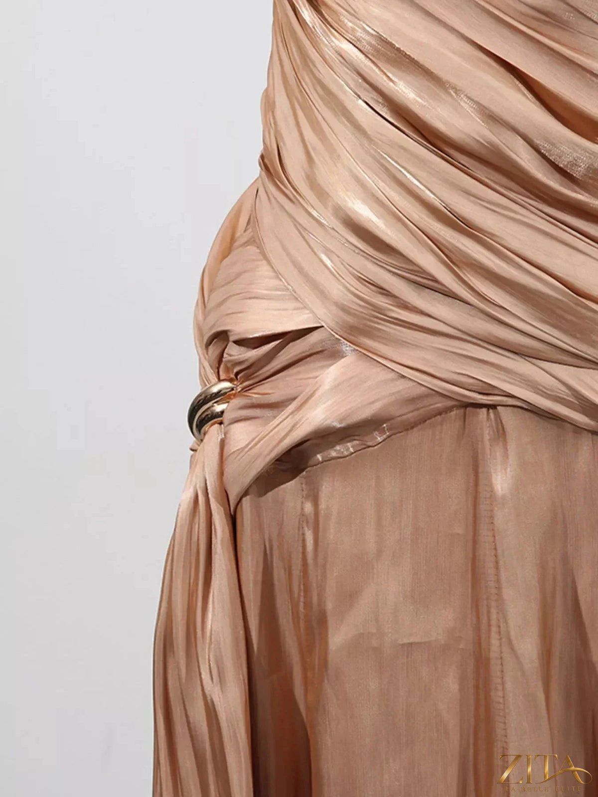Zita La Belle Elite halter neck ruched maxi dress in flowing fabric, featuring a fitted bodice and elegant design.