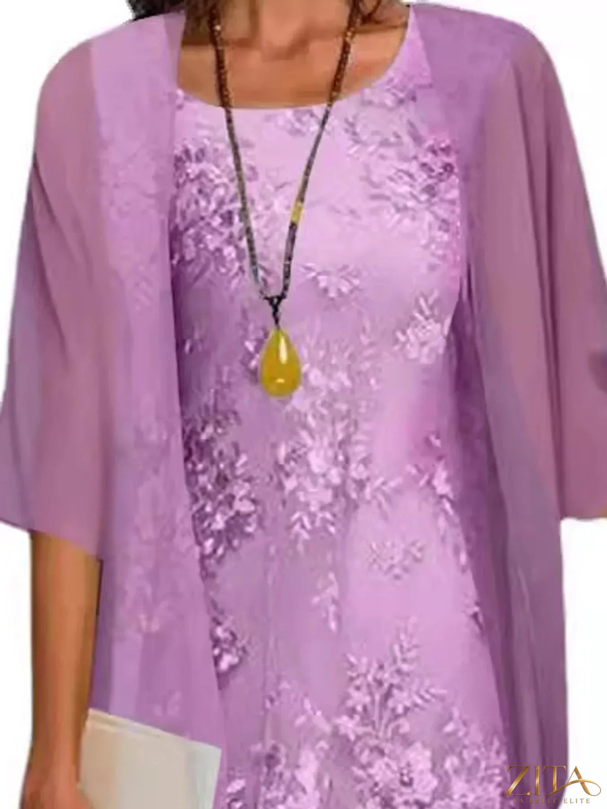 Plus size elegant lace overlay dress with matching chiffon cardigan by Zita La Belle Elite, perfect for formal occasions.