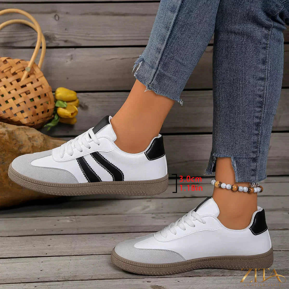 Zita La Belle Elite lace-up casual sneakers with white and pastel accents, featuring comfortable design and stylish look.