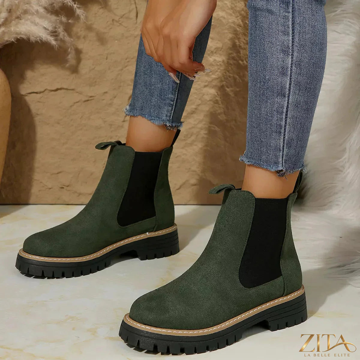 Zita La Belle Elite round toe platform boots with chunky heels and smooth leather finish, stylish and trendy footwear for women.