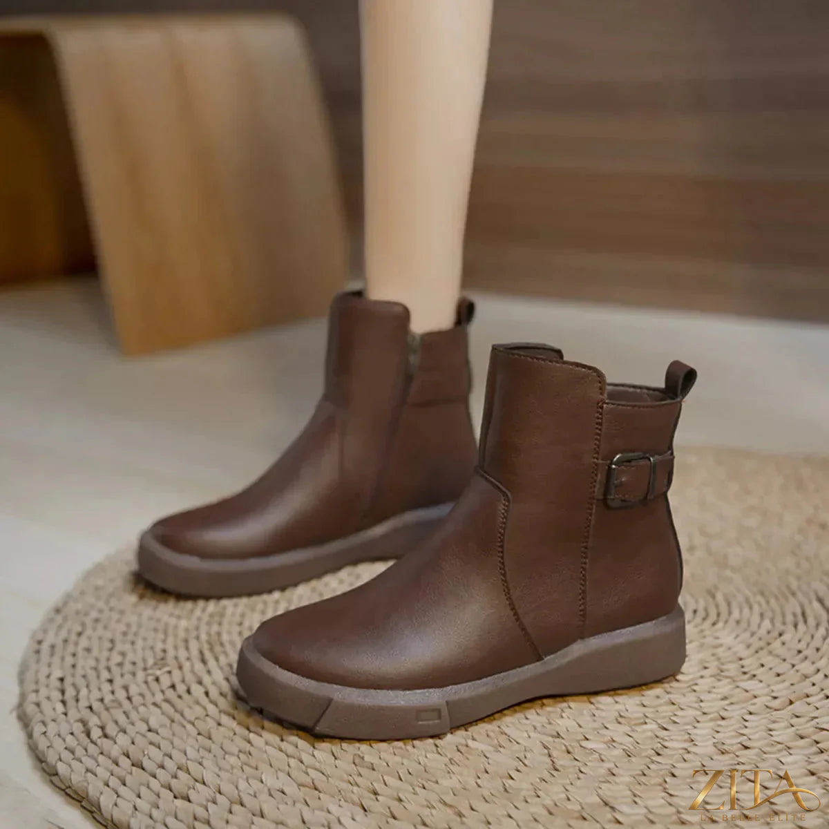 Zita La Belle Elite round toe platform boots with chunky heels, black leather, and stylish design.