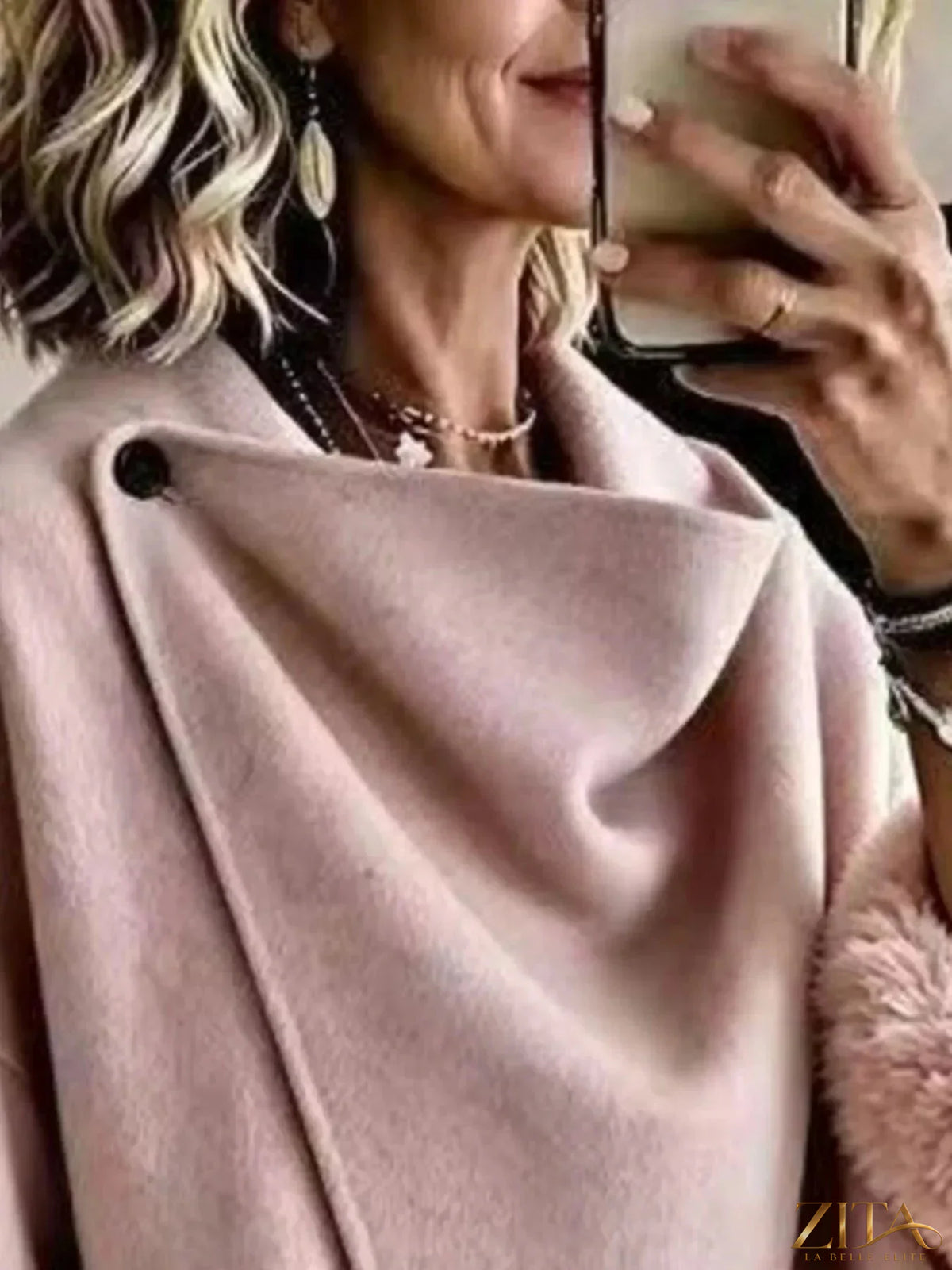 Plus size elegant faux fur cuff outerwear by Zita La Belle Elite, featuring asymmetric design and stylish full-size fit.