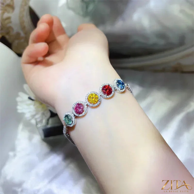 Sterling silver Moissanite bracelet with 5-carat stones, featuring a delicate chain and sparkling gemstone accents.
