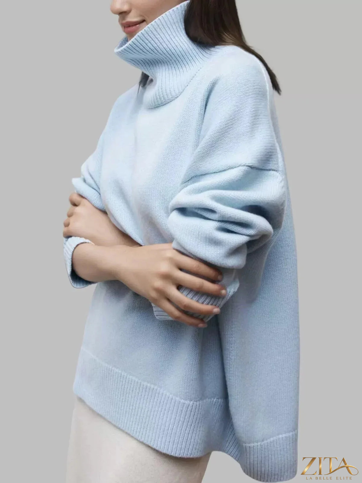 Zita La Belle Elite turtleneck dropped shoulder sweater in soft knit, featuring a cozy fit and stylish design.