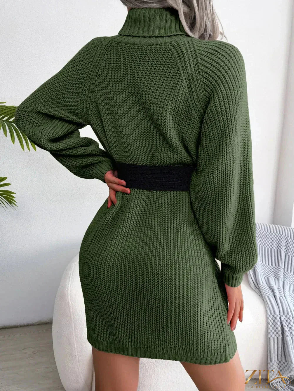 Decorative button turtleneck sweater dress by Trendsi featuring a cozy knit fabric and stylish design