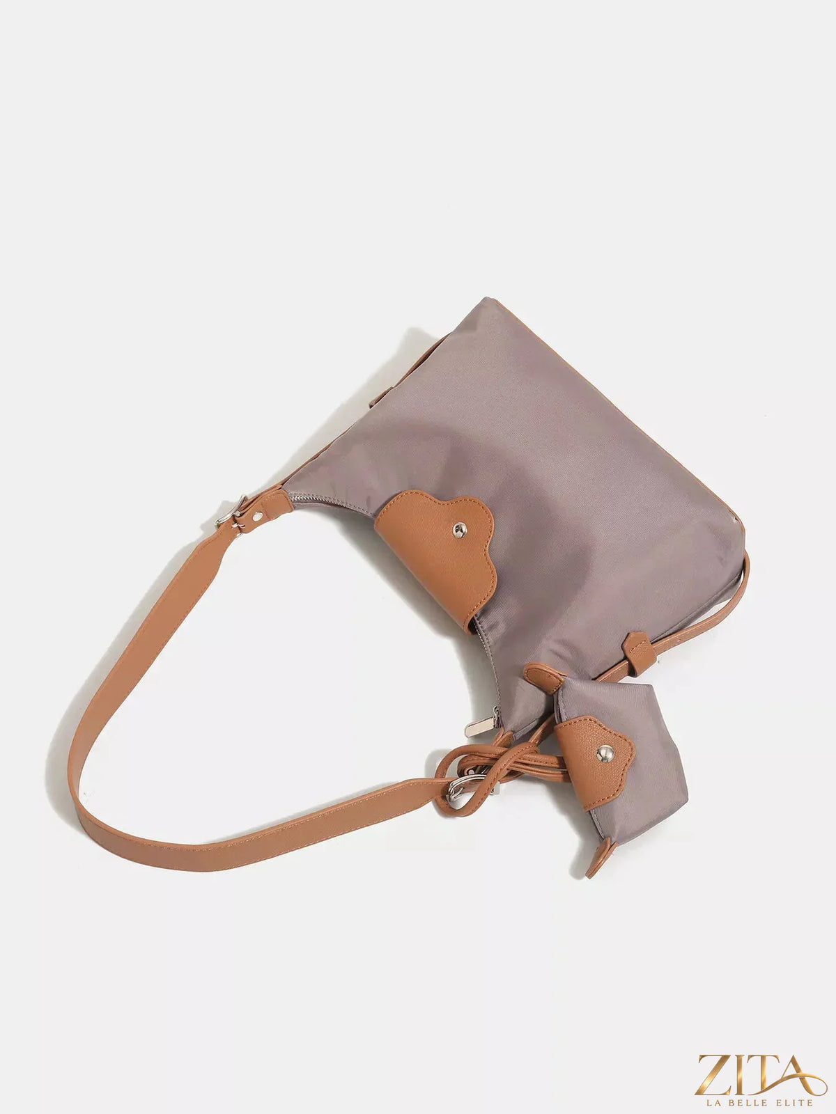 Nylon hobo shoulder bag by Zita La Belle Elite with matching coin purse, in black with sleek, casual design and adjustable strap.