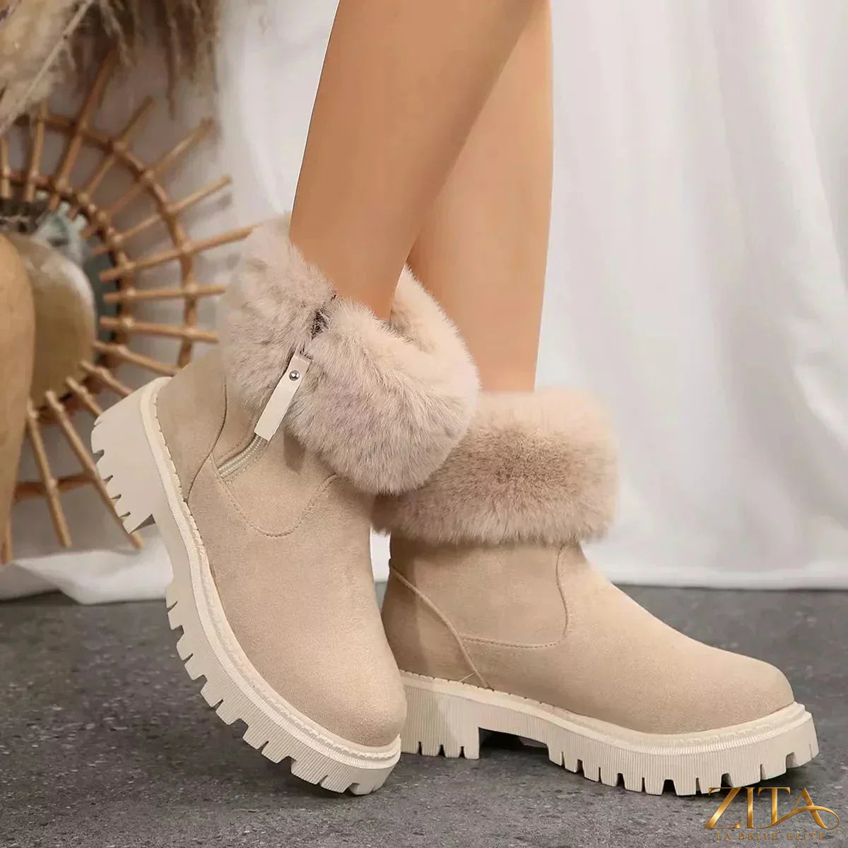 Zita La Belle Elite faux fur lined side-zip chunky platform ankle boots with rugged sole and stylish design