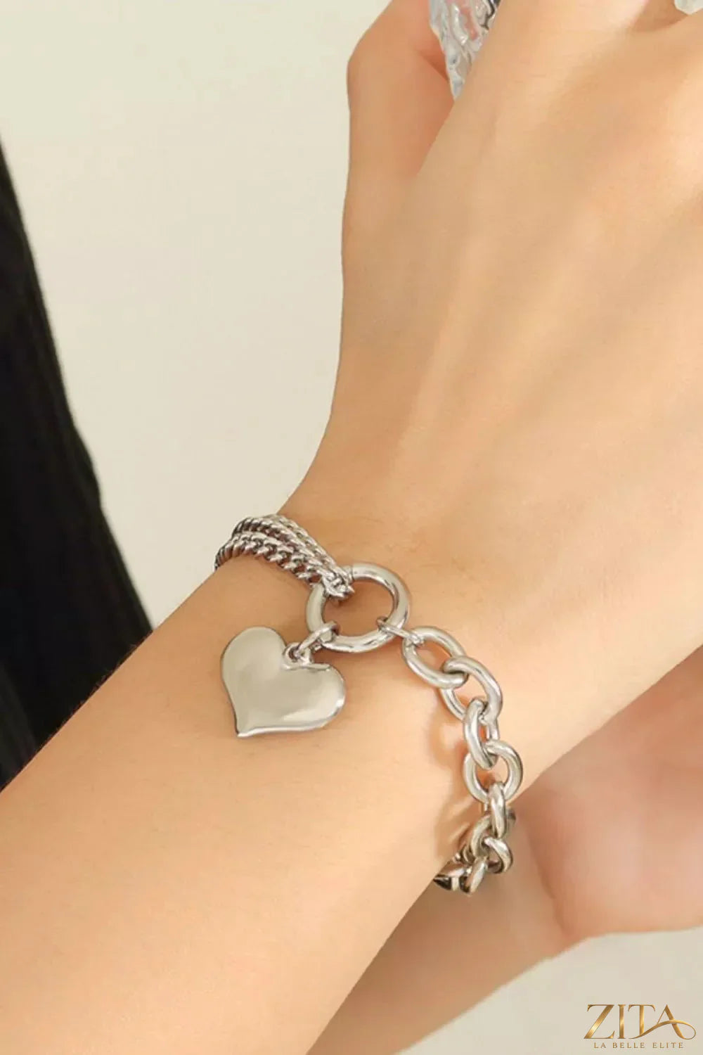 Titanium steel half chunky chain bracelet by Zita La Belle Elite, featuring bold interlinked design and polished finish.