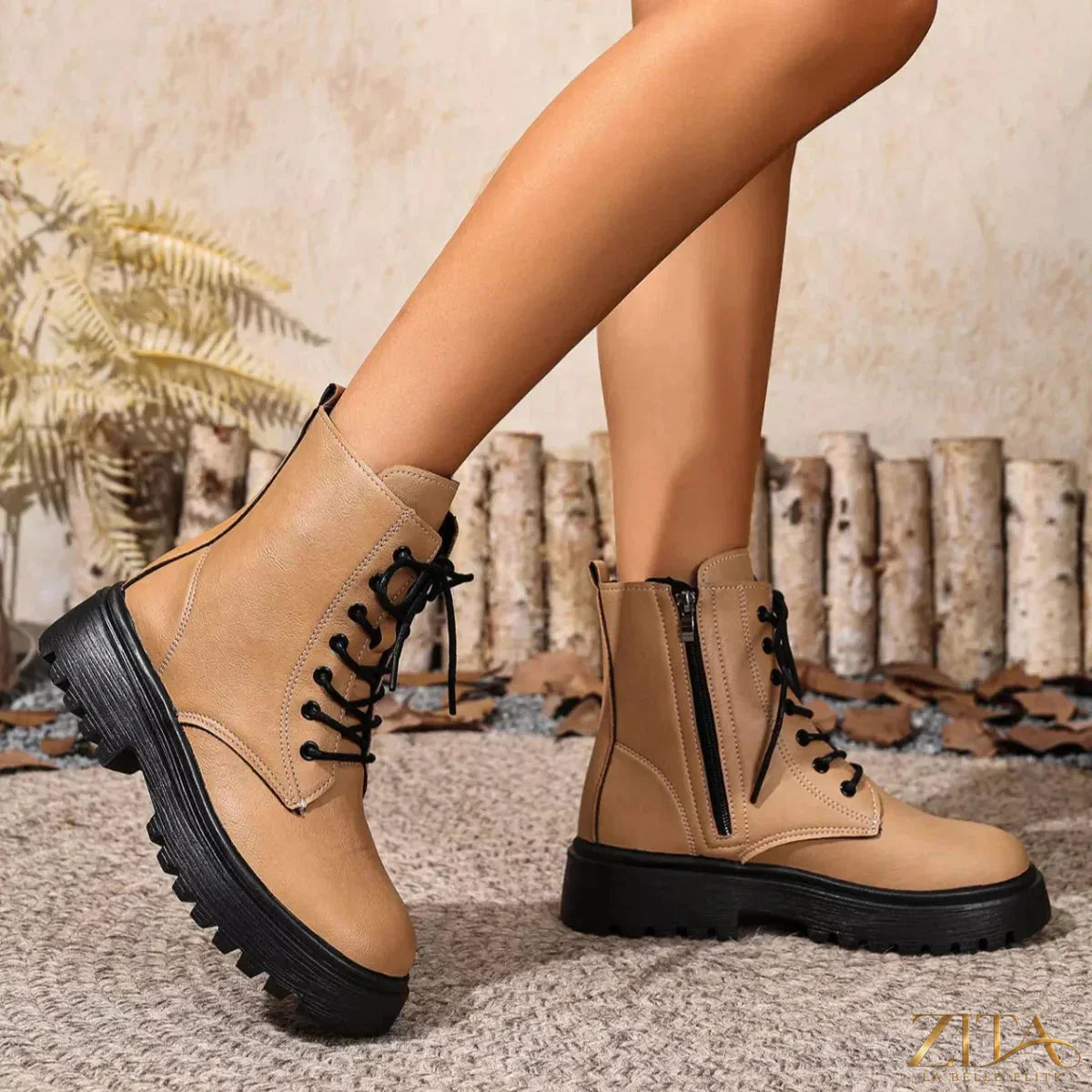 Zita La Belle Elite lace-up ankle combat boots with rugged soles and stylish design, perfect for edgy fashion looks.