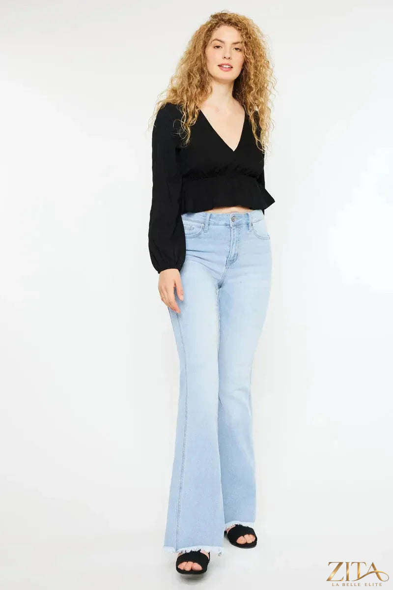 Zita La Belle Elite Kancan high-rise curvy flare jeans displayed on a model, showing fit and stylish design.