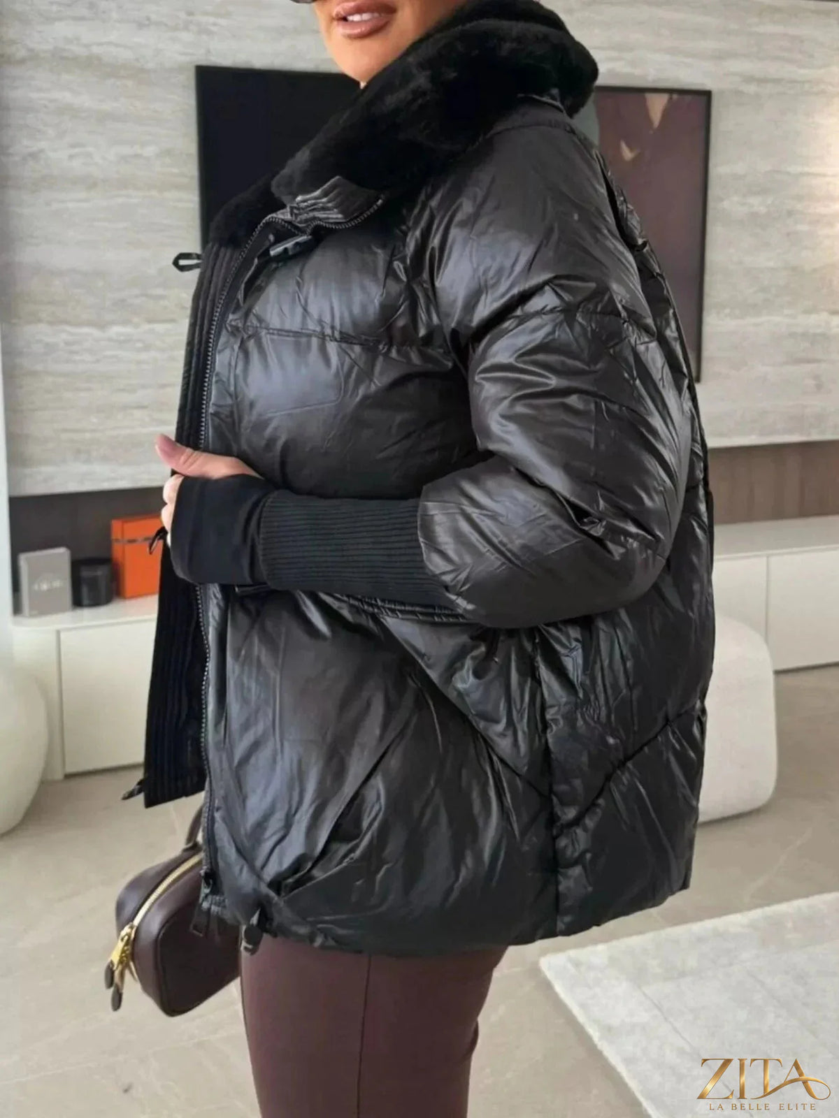 Zita La Belle Elite padded puffer jacket with fur collar, showcasing a stylish quilted design and cozy winter insulation.