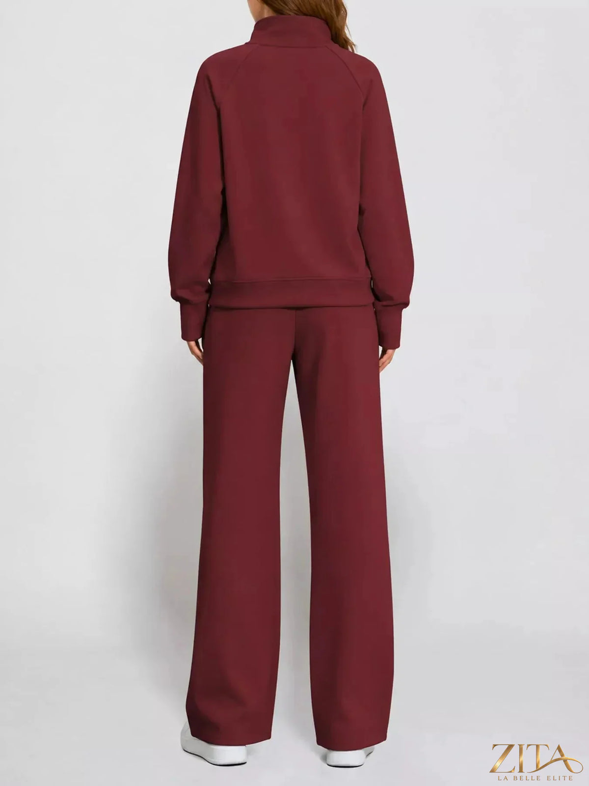 Zita La Belle Elite half-zip sweatshirt and wide-leg pants set in soft fabric, displayed on a neutral background.