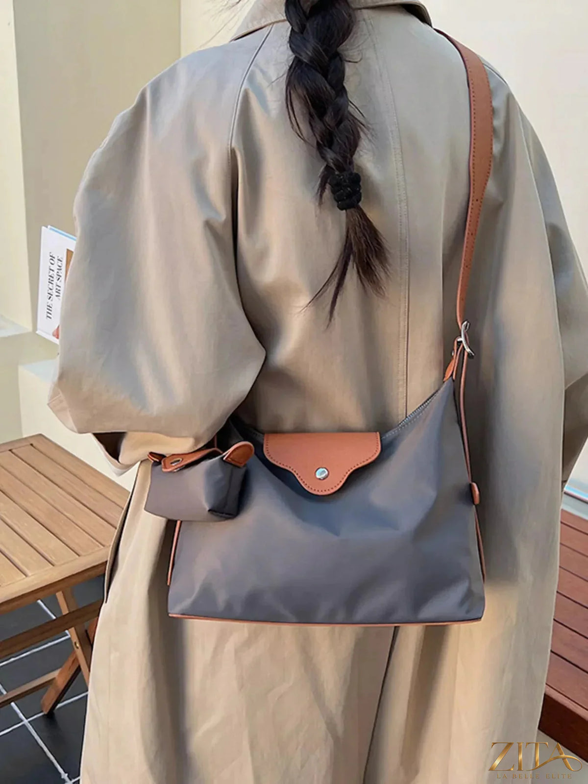 Zita La Belle Elite hobo crossbody bag with attached coin purse, stylish leather design and adjustable strap.