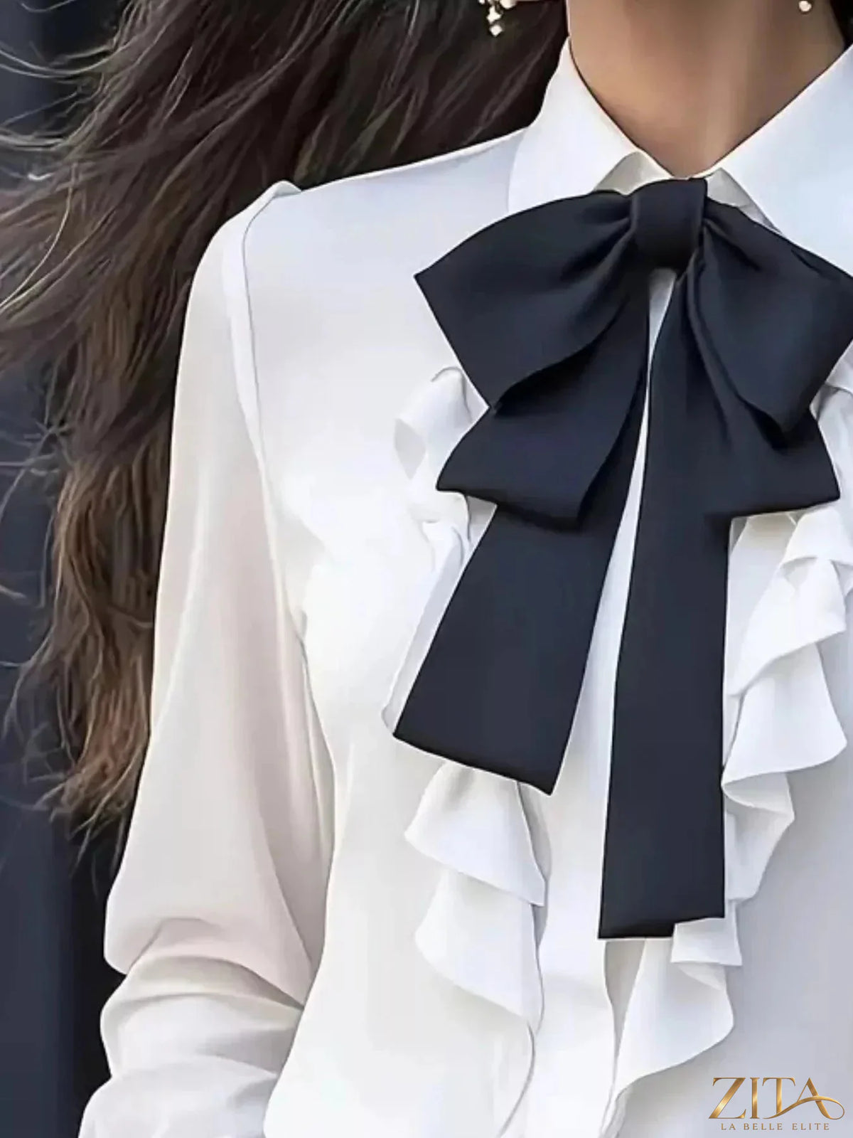 Zita La Belle Elite ruffled tie-front long sleeve blouse with feminine details and elegant design.