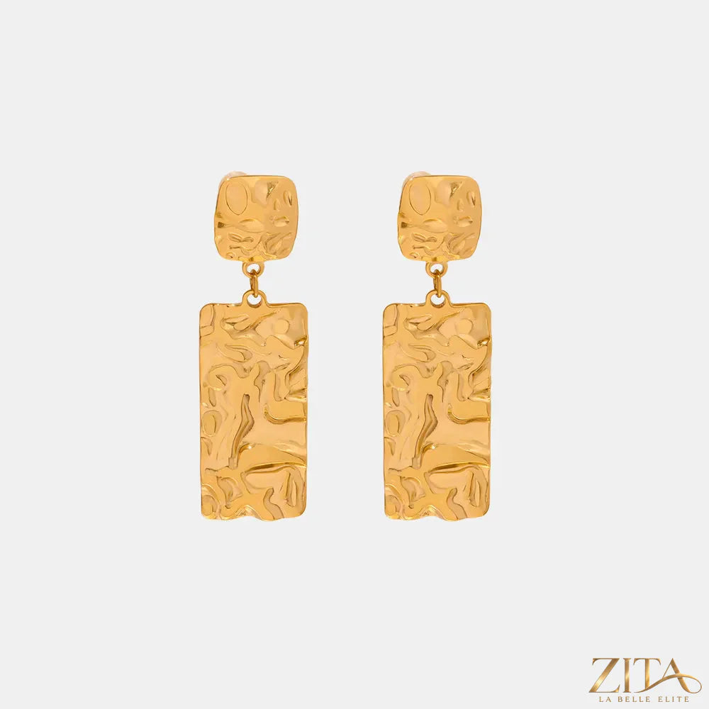 Titanium steel textured geometric earrings by Zita La Belle Elite, featuring modern angular design and shiny finish.