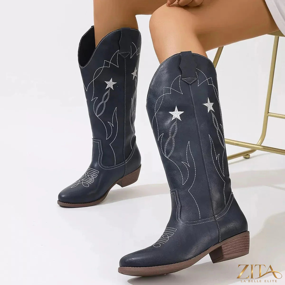 Western Star embroidered cowboy boots by Zita La Belle Elite, featuring detailed western motifs and classic leather construction.