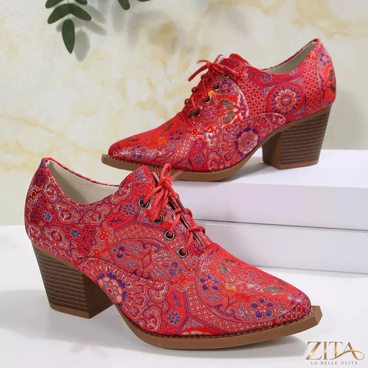 Zita La Belle Elite point toe block heel ankle boots in sleek black leather with stylish design and ankle height.