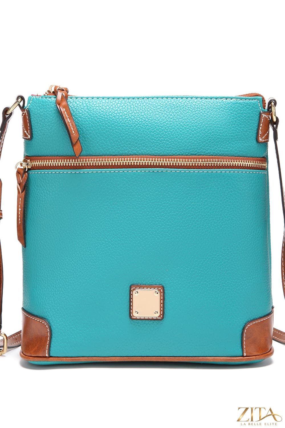 Zita La Belle Elite PU leather crossbody bag with adjustable strap and silver-tone hardware, shown on a neutral background.