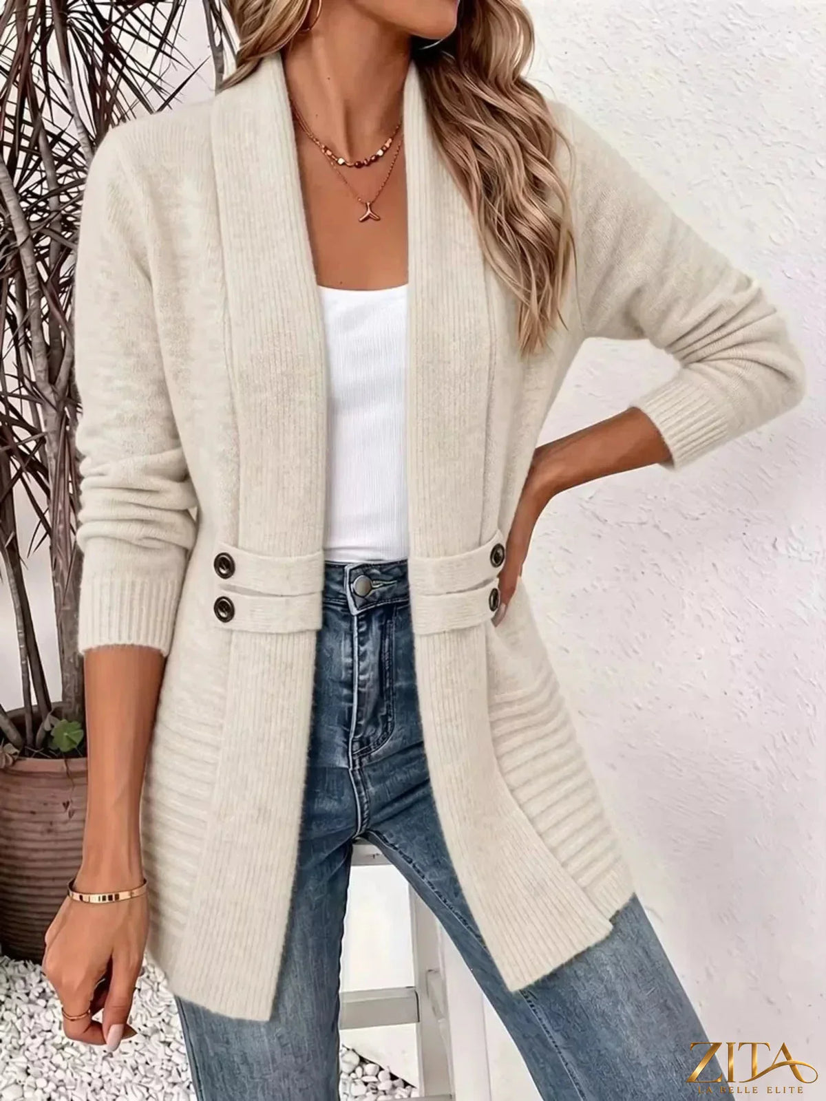 Plus size Zita La Belle Elite open front long sleeve cardigan, full-length, soft fabric, stylish and comfortable for everyday wear.