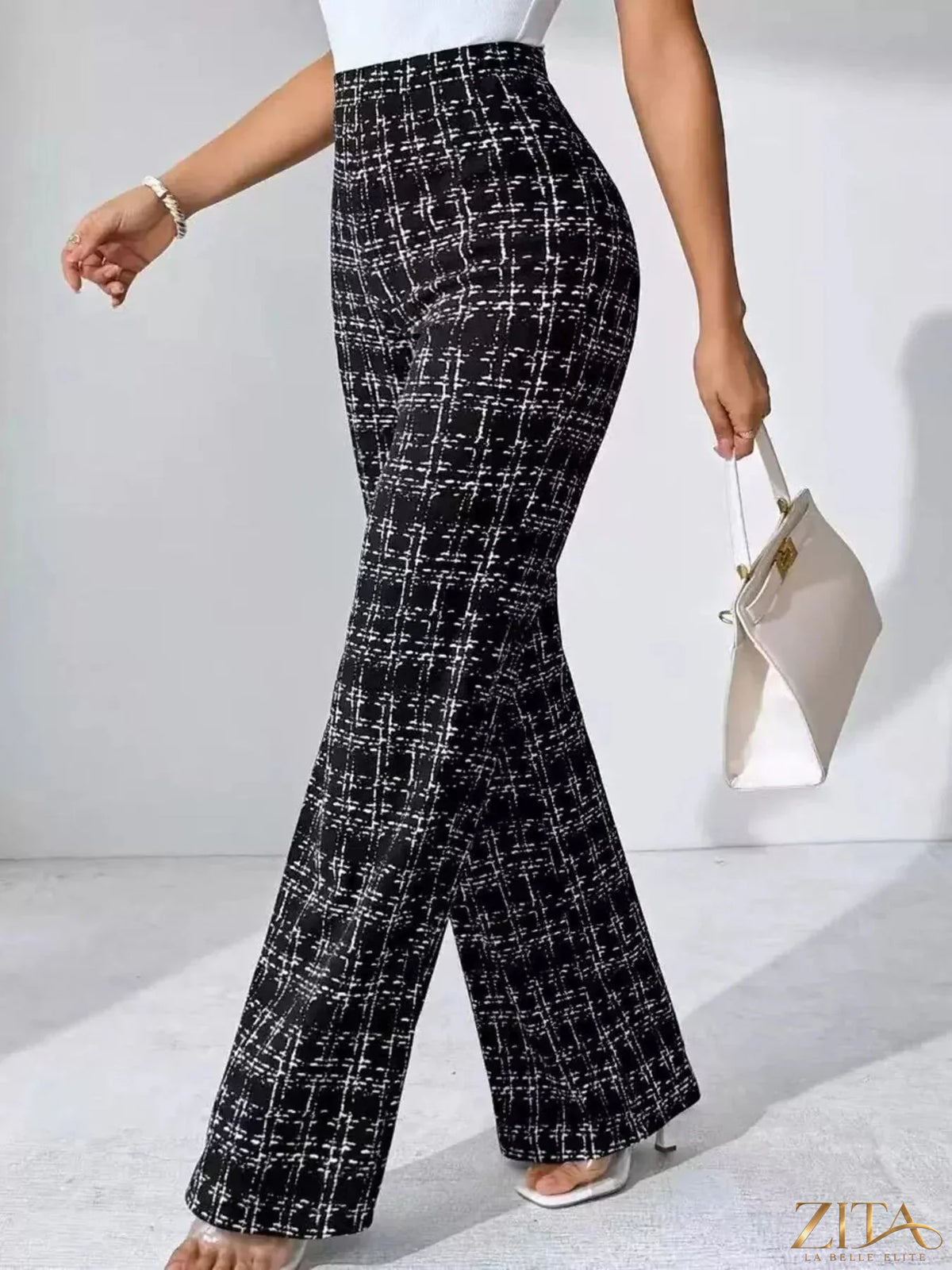Zita La Belle Elite plaid wide leg pants featuring a high waist and relaxed fit with a stylish checkered pattern.