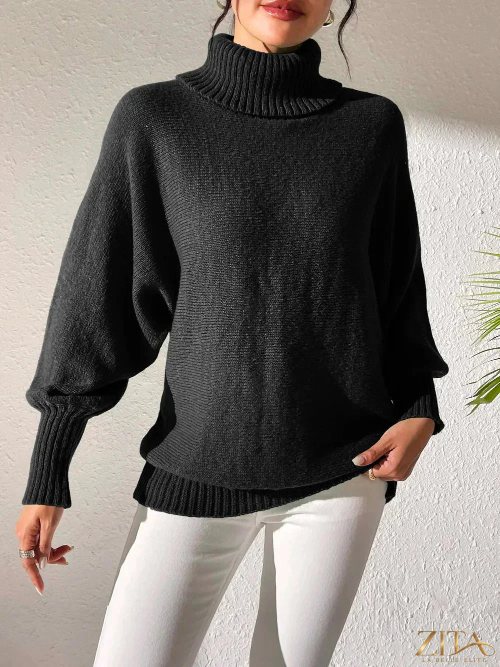 Zita La Belle Elite long sleeve turtleneck sweater in soft knit fabric, featuring a fitted silhouette and classic design.