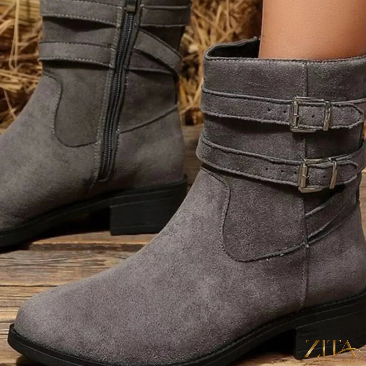 Zita La Belle Elite round toe block heel boots with black leather finish and sturdy heel, stylish for casual or formal wear.