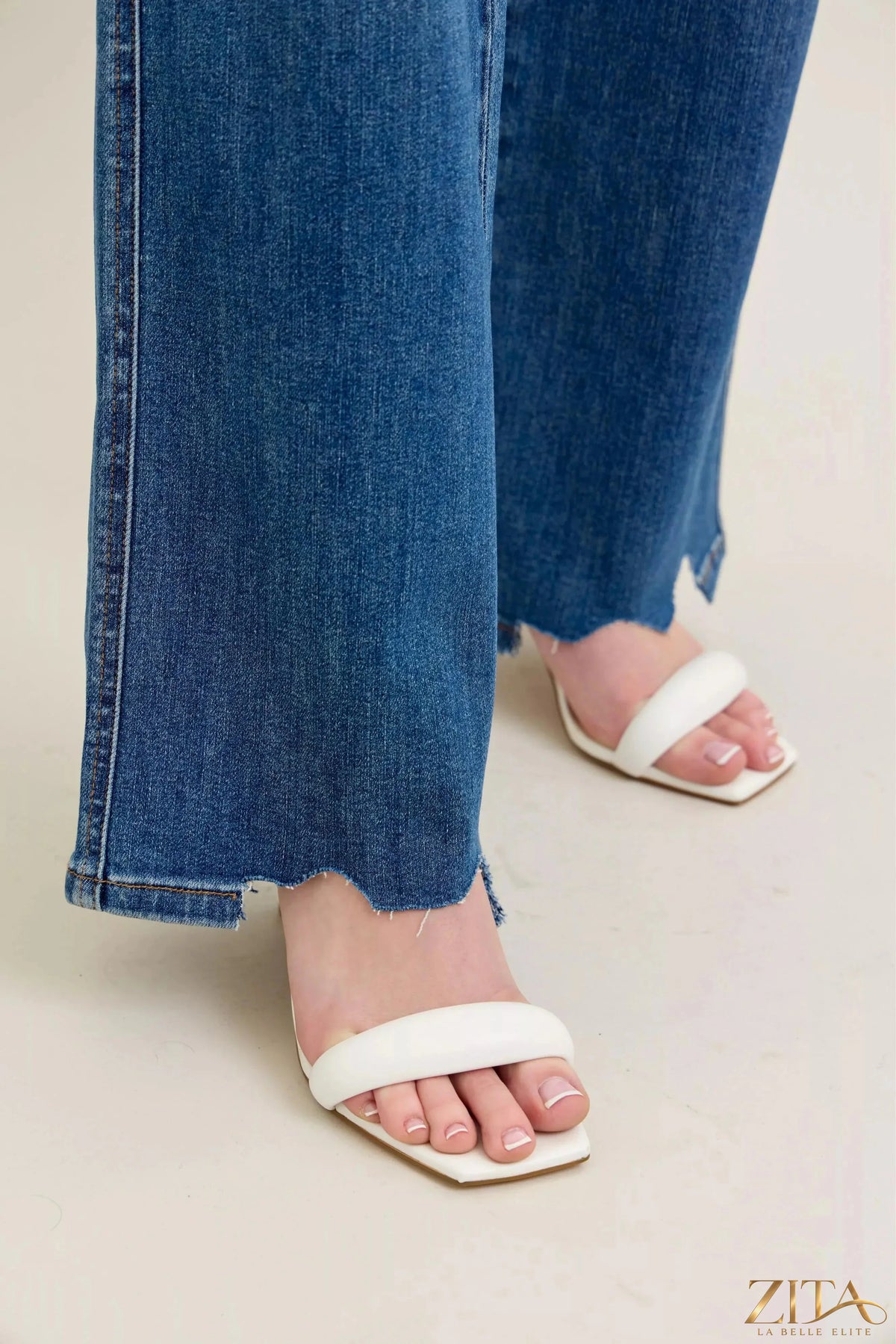 Zita La Belle Elite Judy Blue tummy control distressed wide jeans with ripped details and a high-waist fit.