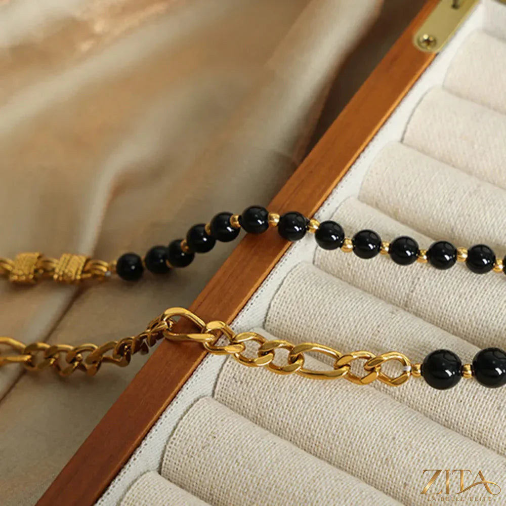 Zita La Belle Elite bead detail chunky chain necklace with large links and textured beaded accents, stylish jewelry accessory