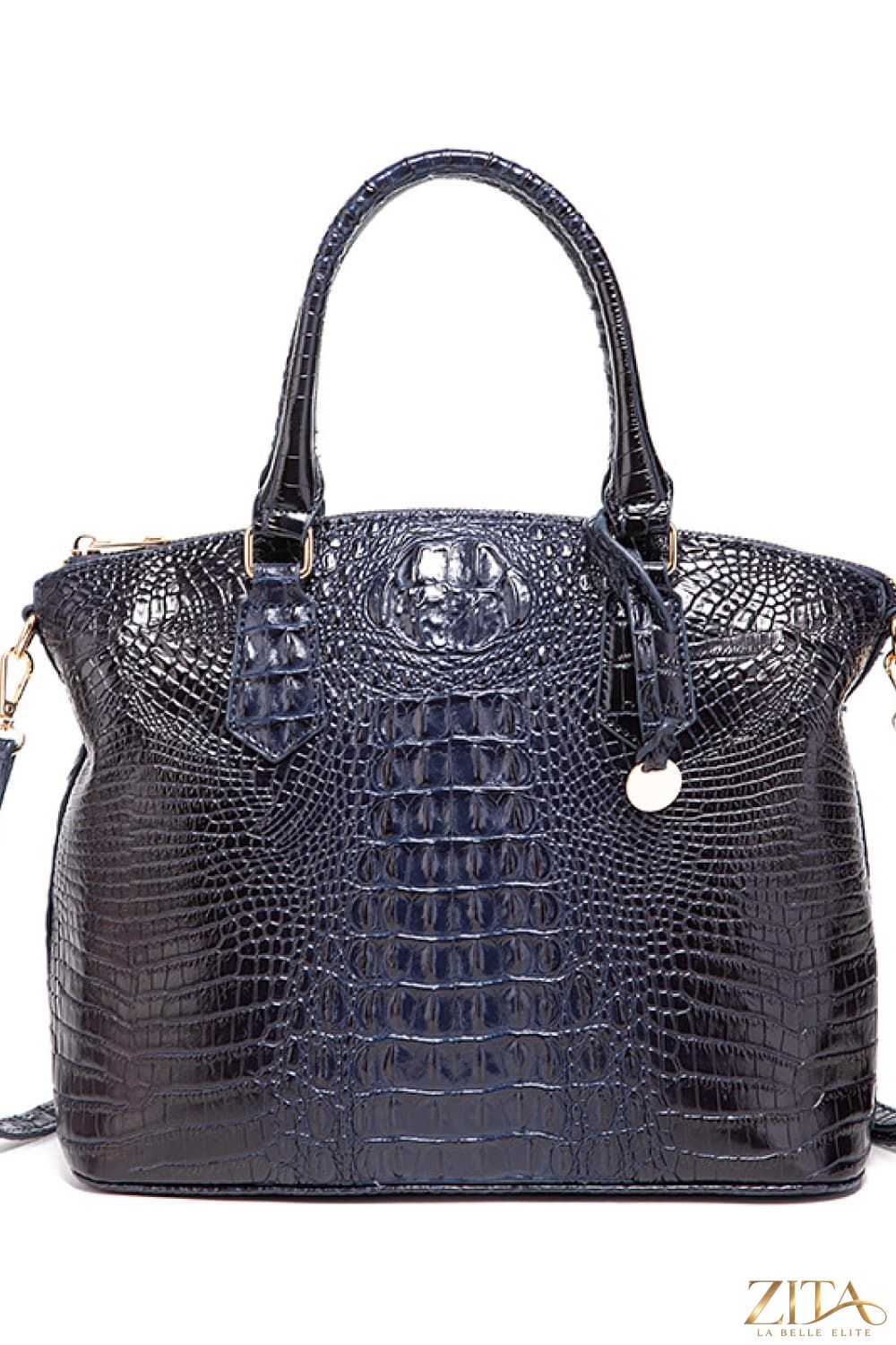 Zita La Belle Elite PU leather handbag with silver hardware, structured design, and top handles for versatile fashion.