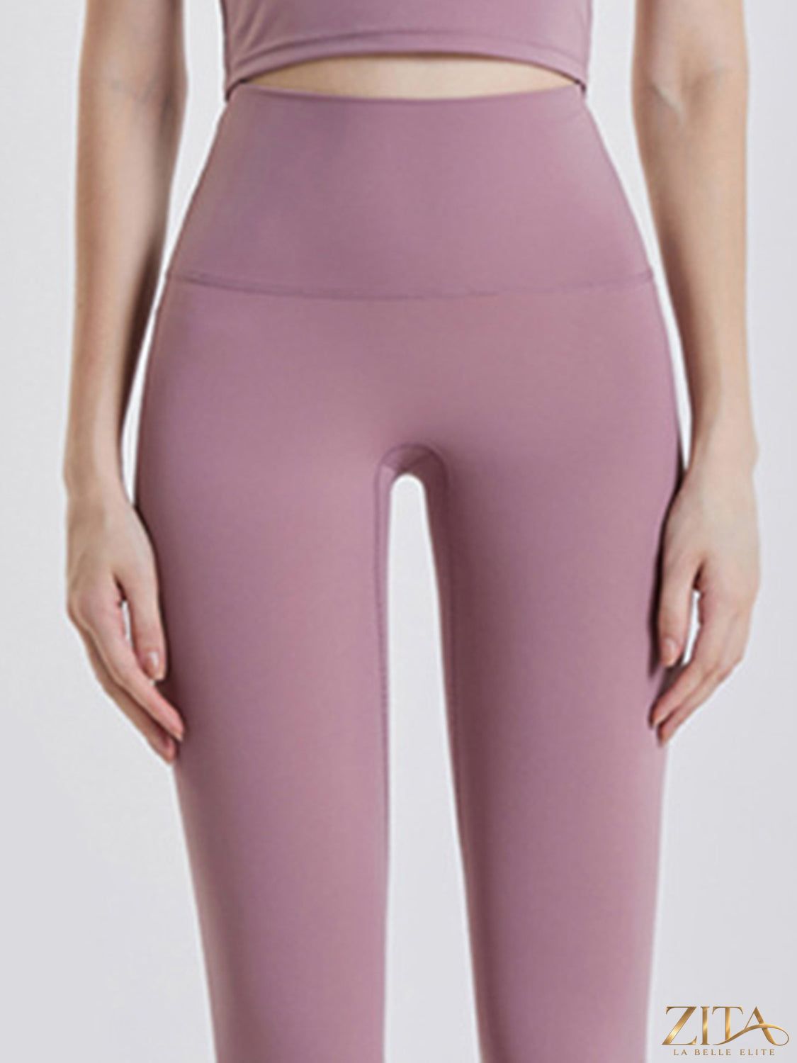 Zita La Belle Elite wide waistband sports leggings shown in black with a snug fit and stretchy fabric for active wear.