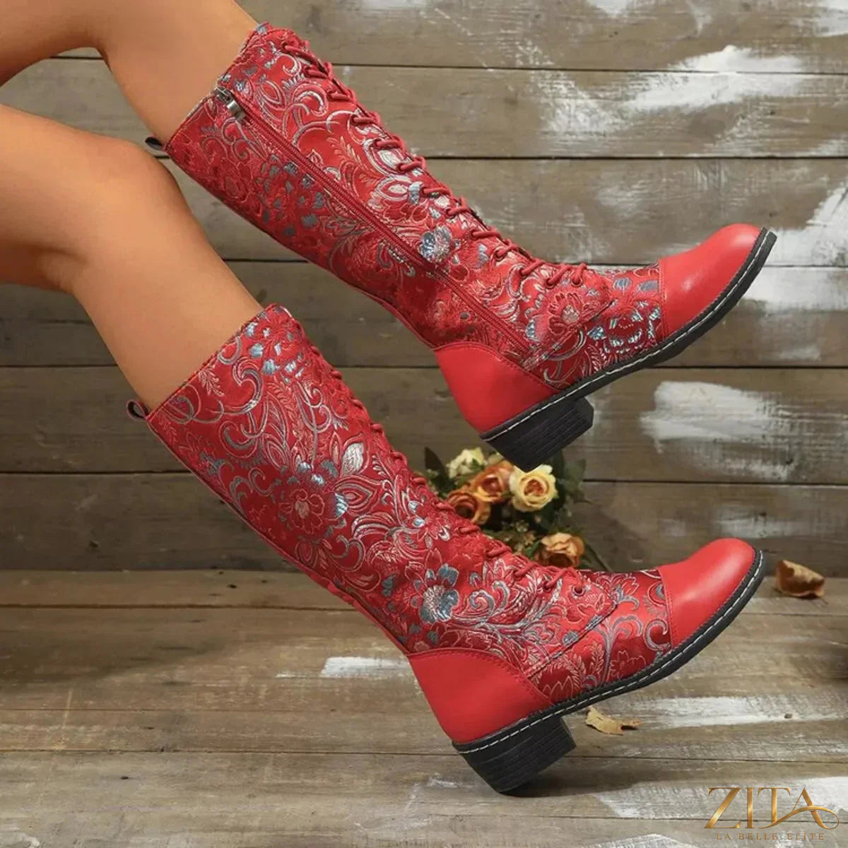 Zita La Belle Elite lace-up block heel boots with stylish design and sturdy heels, perfect for fashionable footwear.