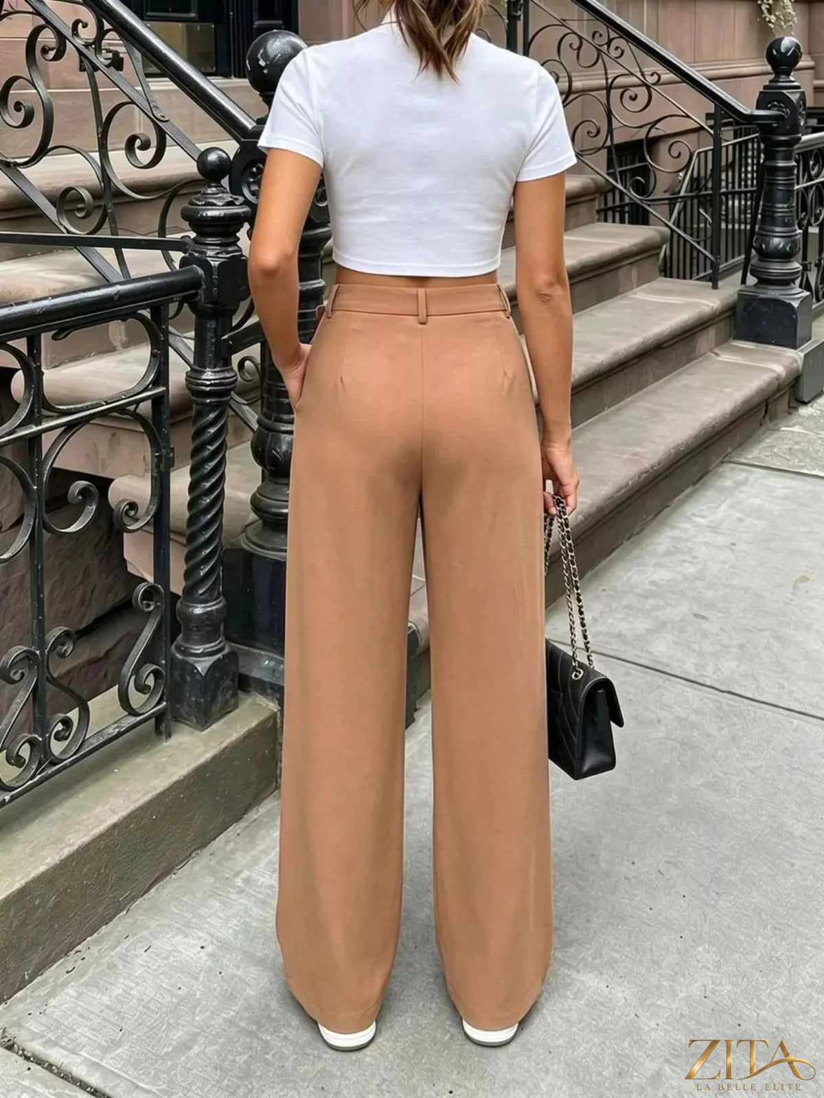 Zita La Belle Elite pleated wide-leg pants in lightweight fabric, featuring a high waist and flowing silhouette.