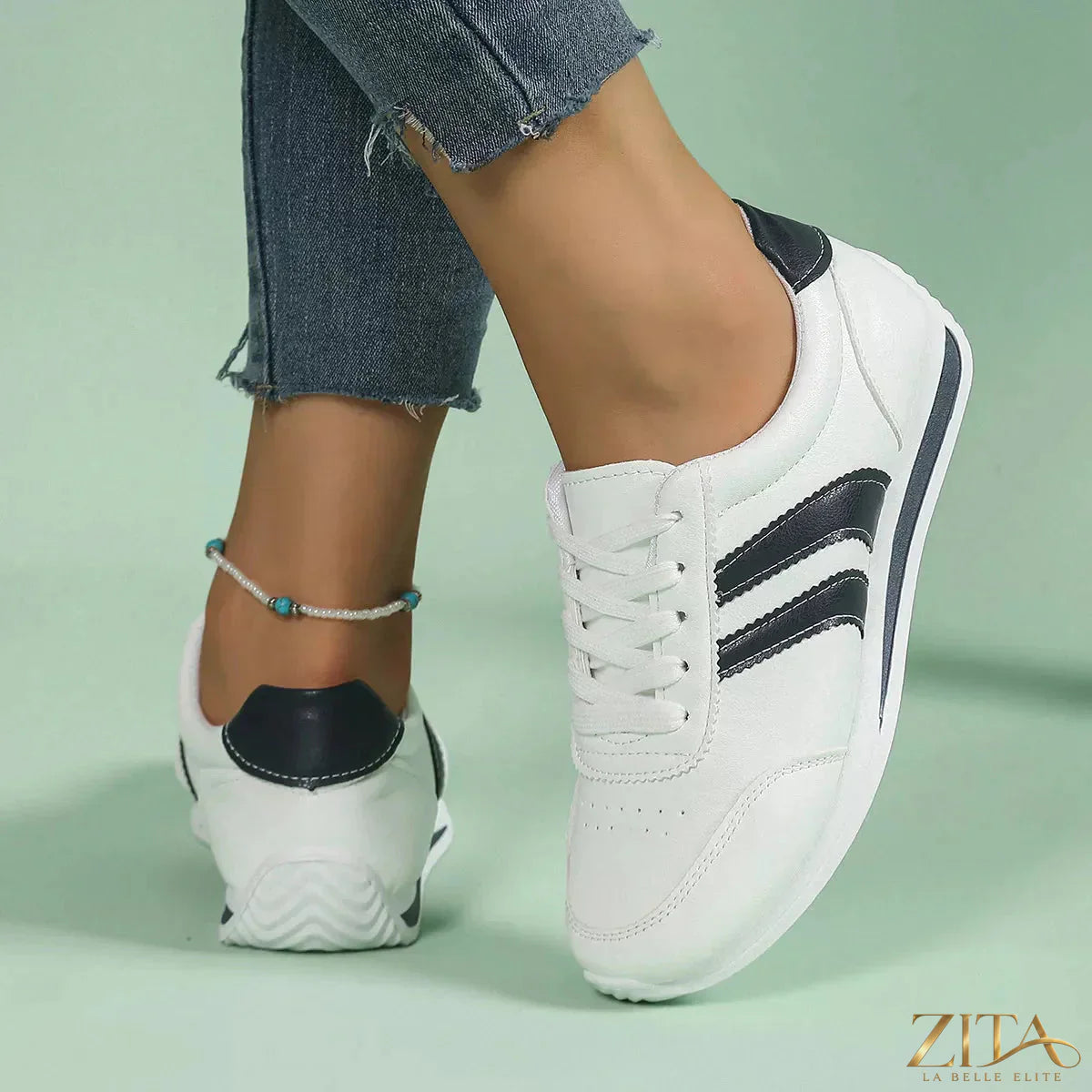 Zita La Belle Elite round toe lace-up sneakers with white soles and stylish design, perfect for casual wear.