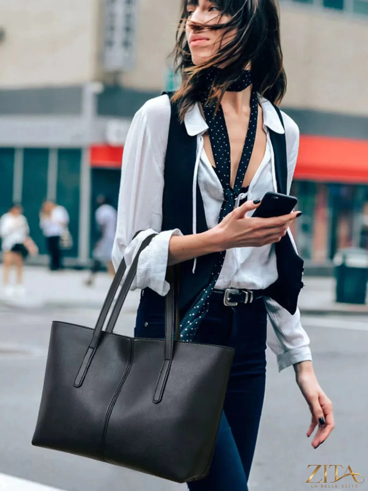 Zita La Belle Elite PU leather tote bag with handles, spacious interior, and sleek design ideal for everyday use