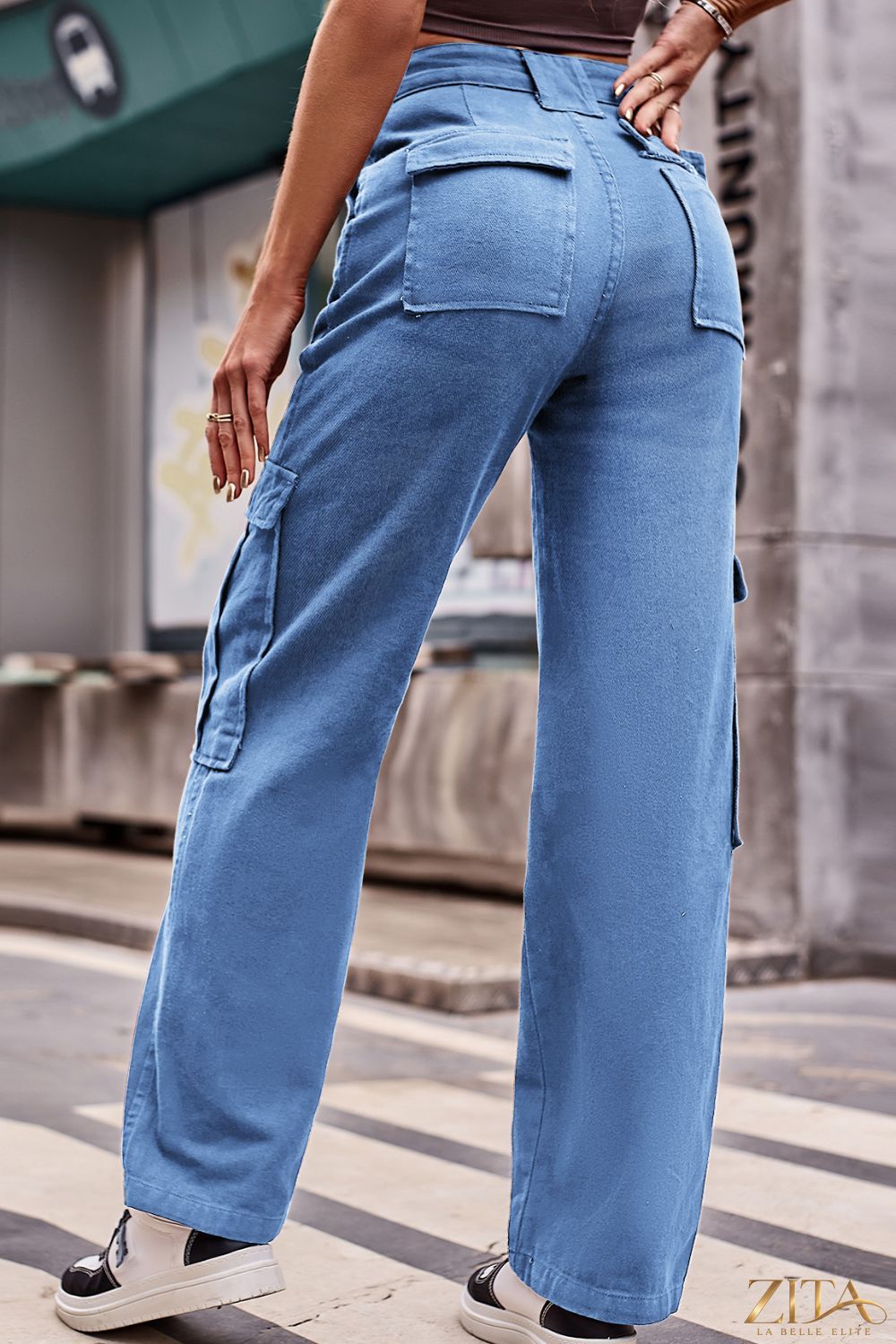 Zita La Belle Elite buttoned high waist loose-fit jeans, front view showing classic denim style and relaxed fit.