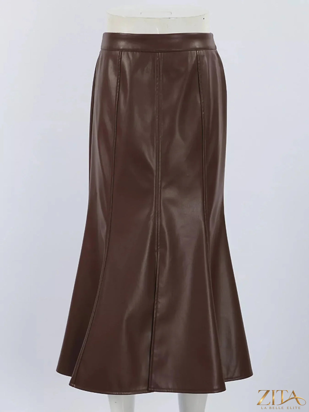 Zita La Belle Elite slit mermaid midi skirt in flowing fabric, showcasing its elegant fit and stylish design.