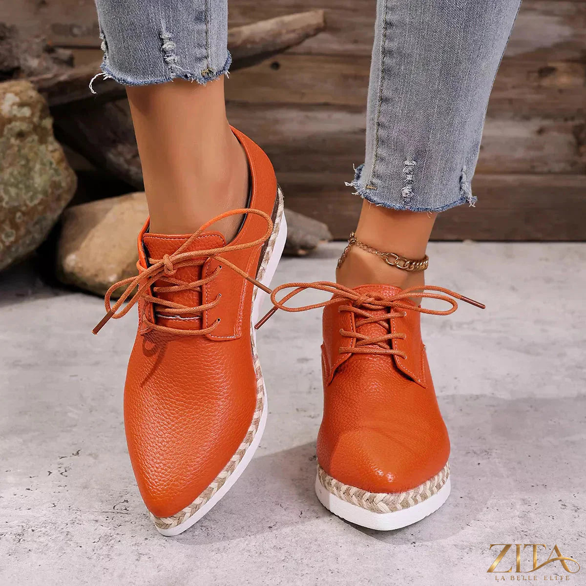 Zita La Belle Elite point toe lace-up sneakers with sleek design and white finish, showcasing stylish footwear for casual wear