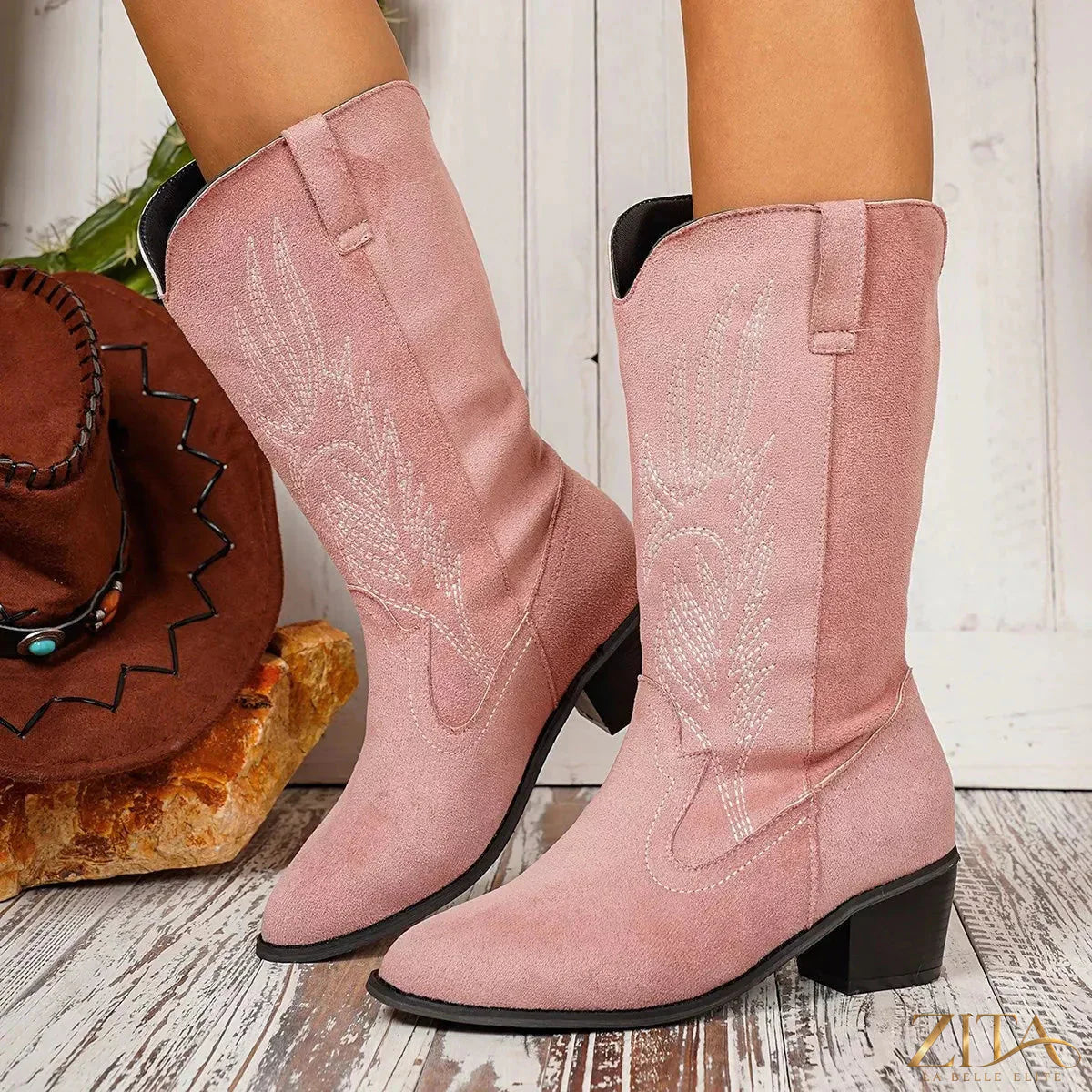 Zita La Belle Elite point toe block heel boots featuring sleek design and sturdy heels, perfect for stylish footwear.