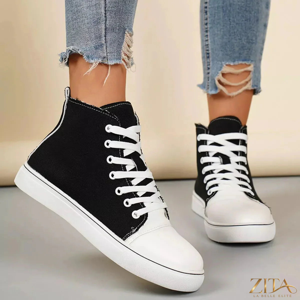 Zita La Belle Elite round toe lace-up sneakers with white and pastel accents, casual footwear for everyday wear.