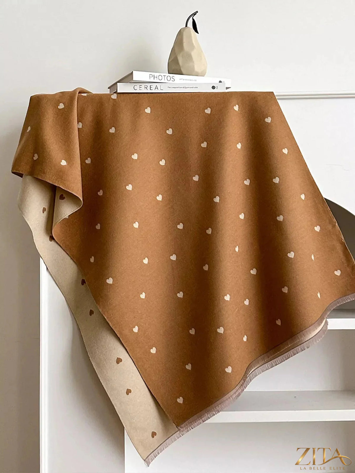 Heart raw hem scarf by Zita La Belle Elite featuring soft fabric and raw edge design for a stylish accessory.