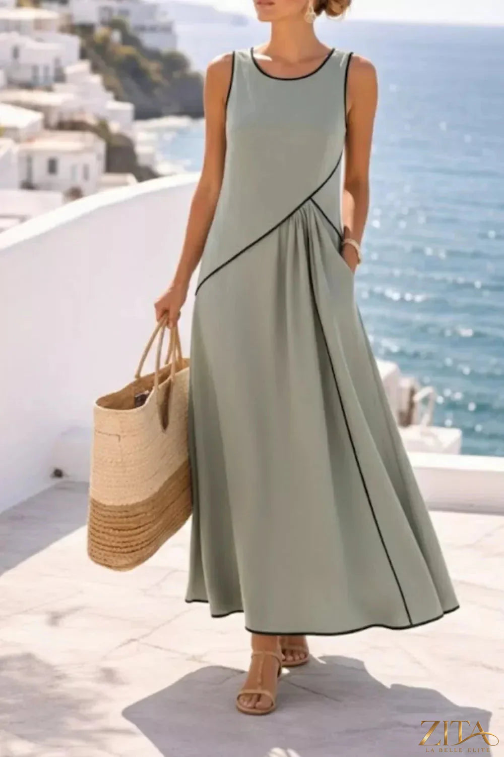 Zita La Belle Elite sleeveless casual maxi dress with contrast trim, flowing fabric, and relaxed fit for summer wear