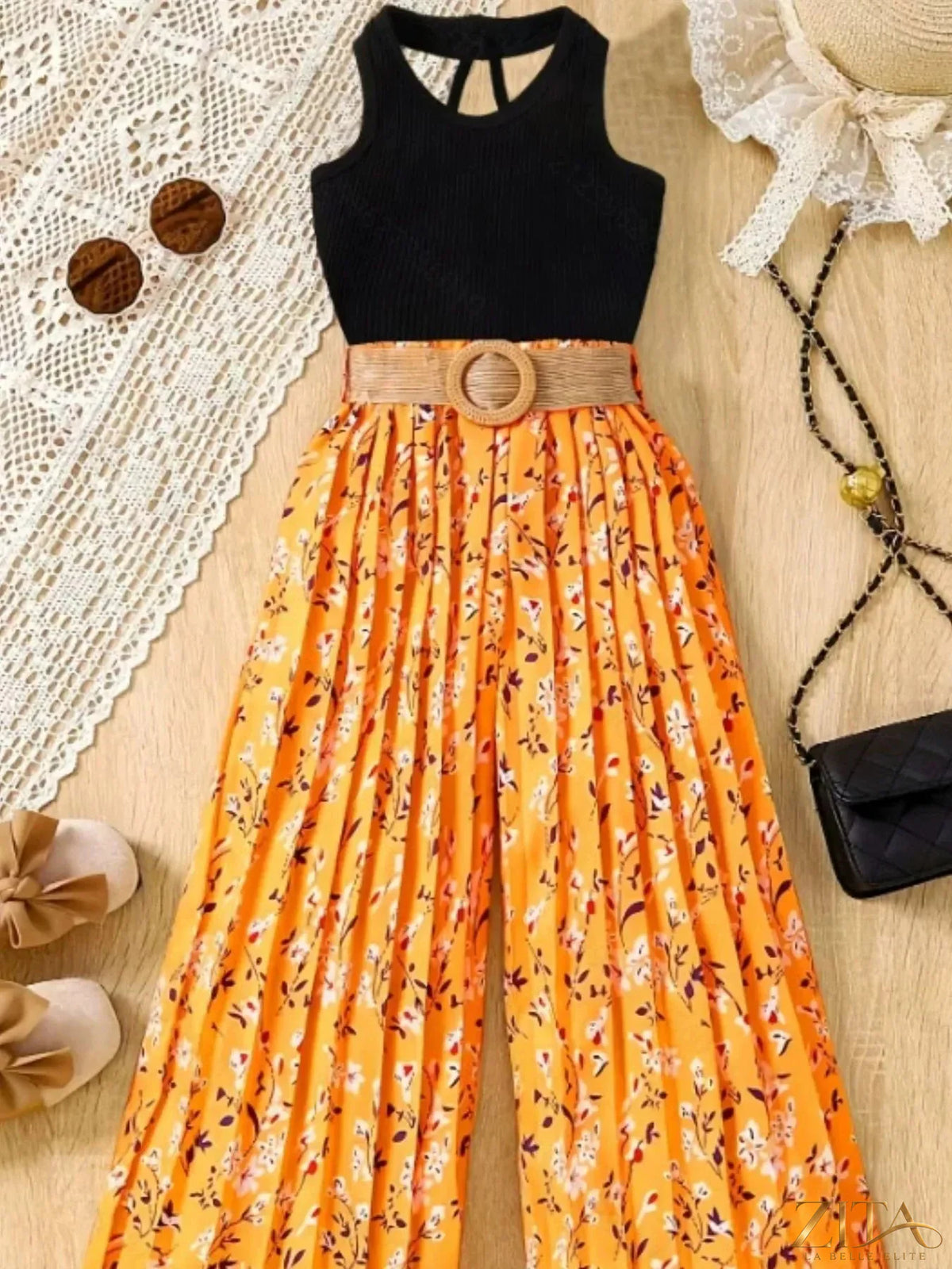 Children's sleeveless top and wide-leg pants set by Zita La Belle Elite, featuring a colorful sleeveless top and comfortable wide-leg pants.