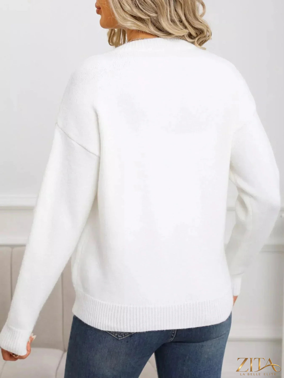Cherry red Trendsi round neck sweater with long sleeves and ribbed cuffs, displayed flat on a white background.