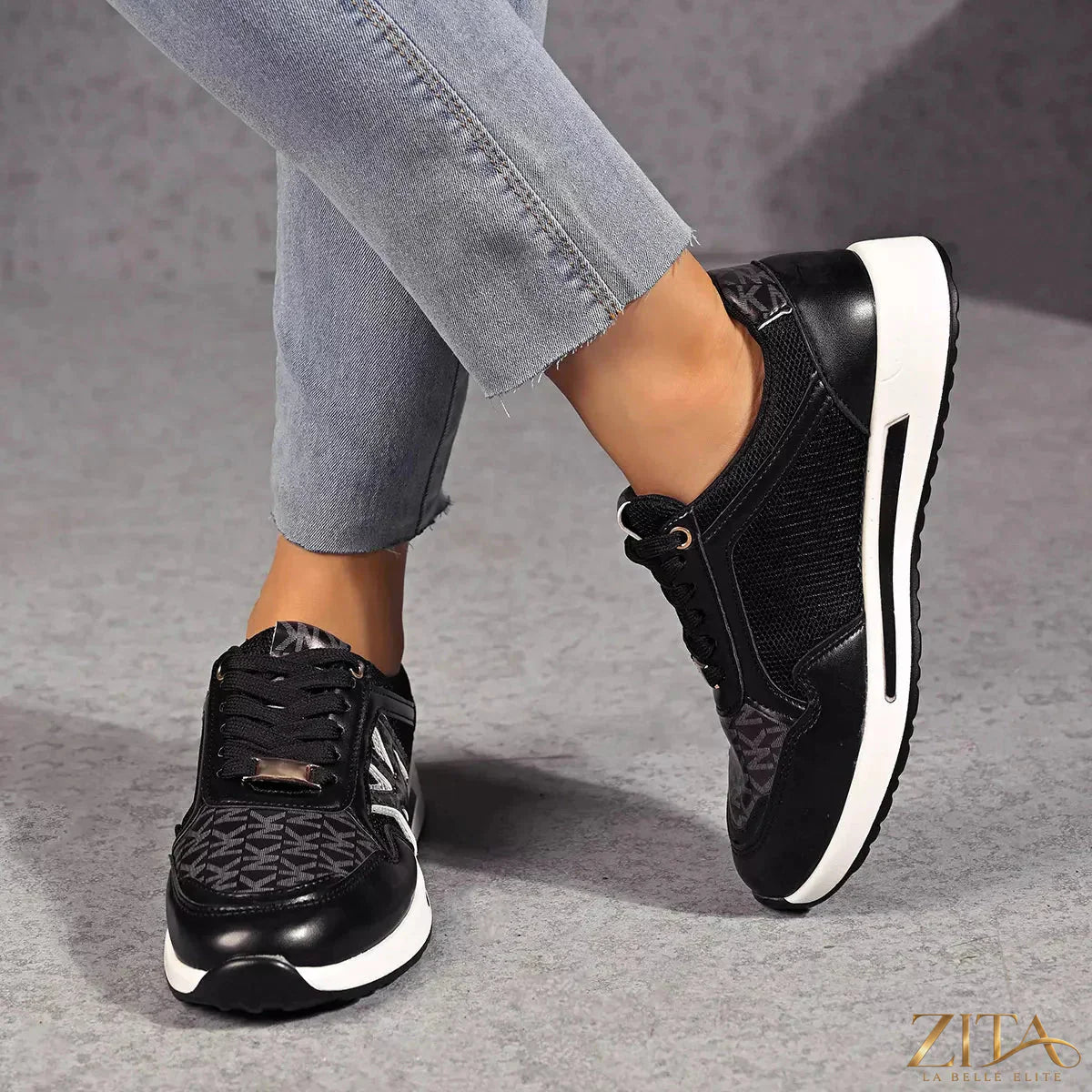 Zita La Belle Elite lace-up round toe sneakers with white soles and stylish design, perfect for casual wear.