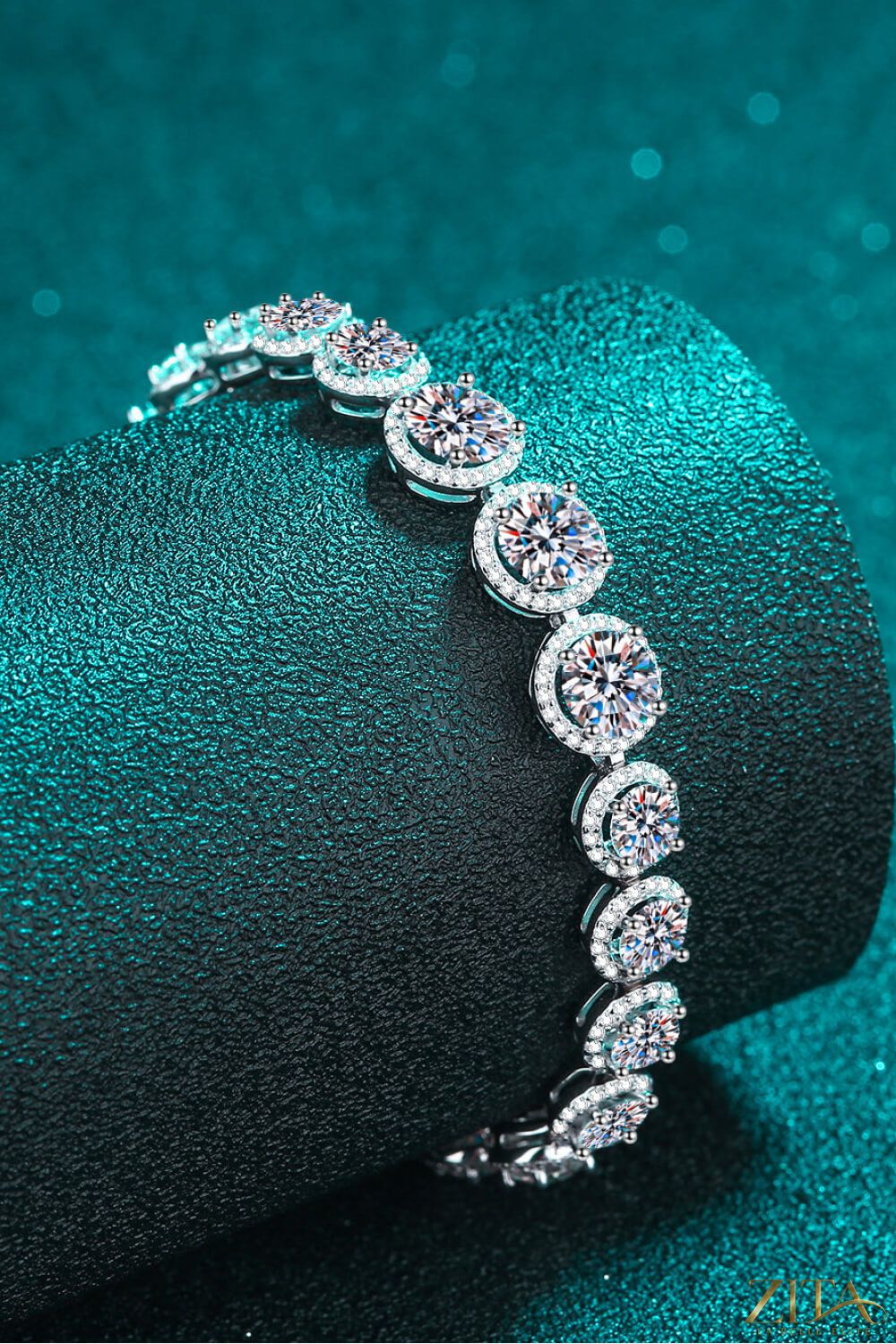 Sterling silver bracelet featuring a 10.4 carat moissanite gemstone, elegant and sparkling jewelry piece.