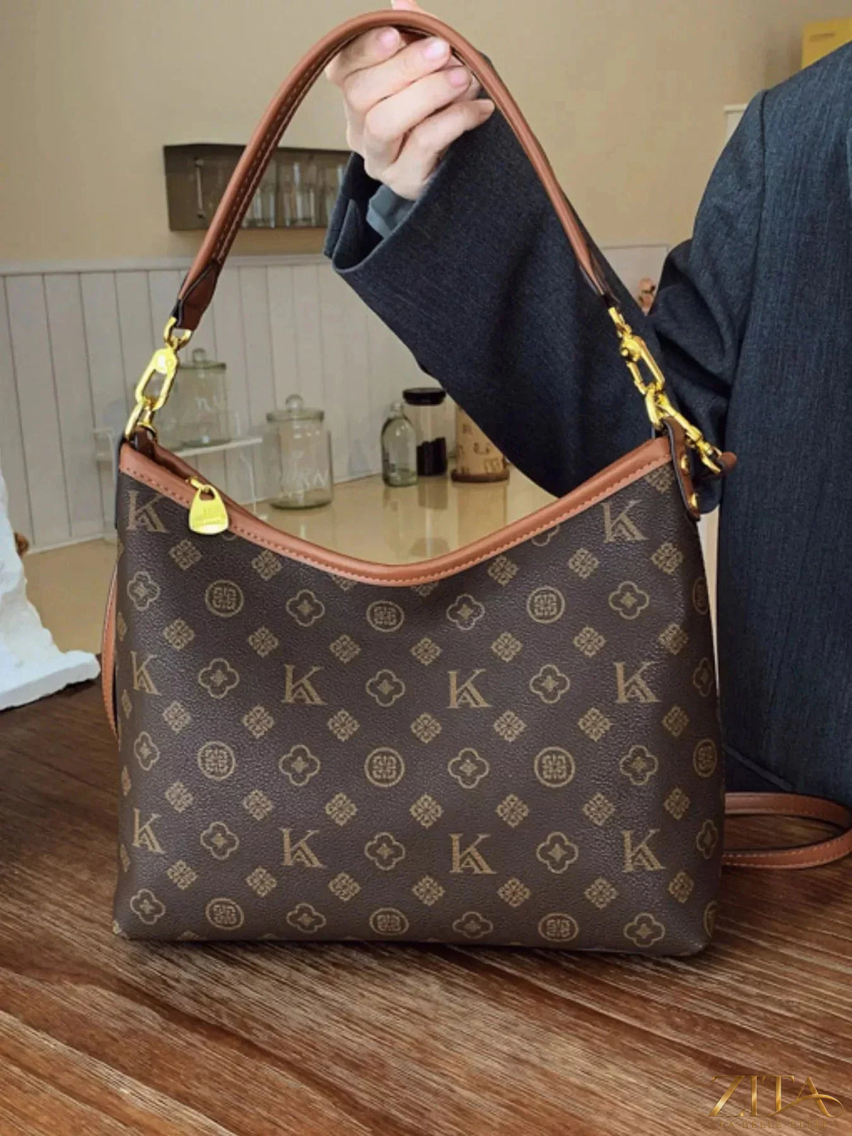 Zita La Belle Elite monogram pattern shoulder bag with sleek design and adjustable strap, stylish accessory for everyday use.