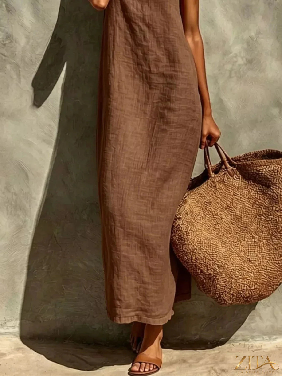 Sleeveless linen casual maxi dress by Zita La Belle Elite, flowing design with a relaxed fit, perfect for warm weather.