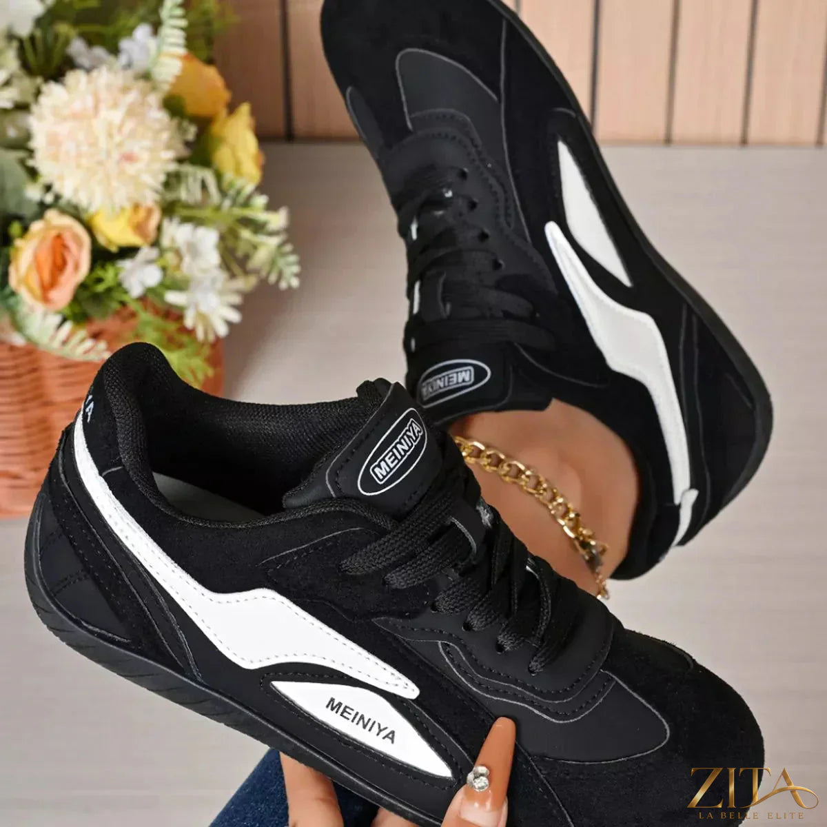 Zita La Belle Elite round toe lace-up sneakers with white soles and stylish design, ideal for casual wear.