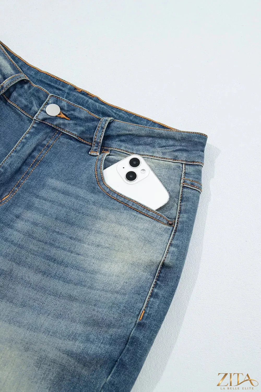 Zita La Belle Elite pocket detail flare leg jeans showing high-waisted fit, front pockets, and flared pant legs.